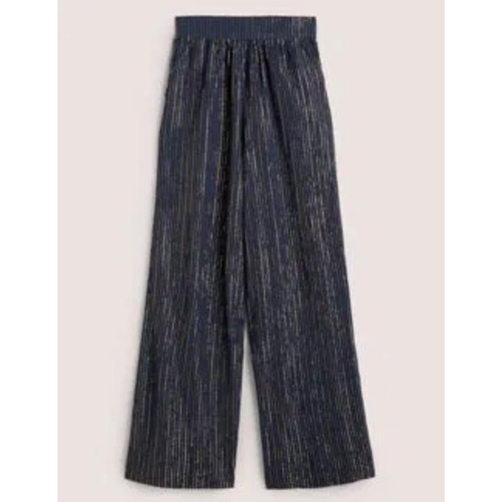 Boden Navy Pinstripe Wide-Leg Trousers - Picture 2 of 14